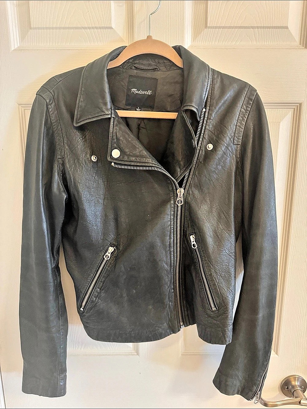 Madewell The Washed Leather Motorcycle Jacket Leather Moto Jacket Black Large